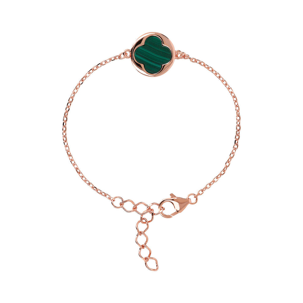 Bronzallure Rose Tone Green Malachite Clover Bracelet WSBZ00