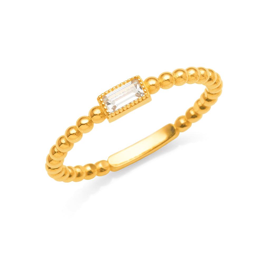 9ct Gold Beaded Band With Rectangular Cubic Zirconia