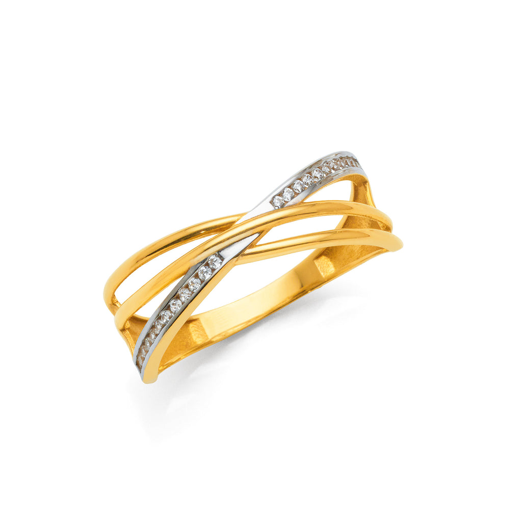 9ct Gold 2-Tone Cubic Zirconia Crossover Tapered Ring