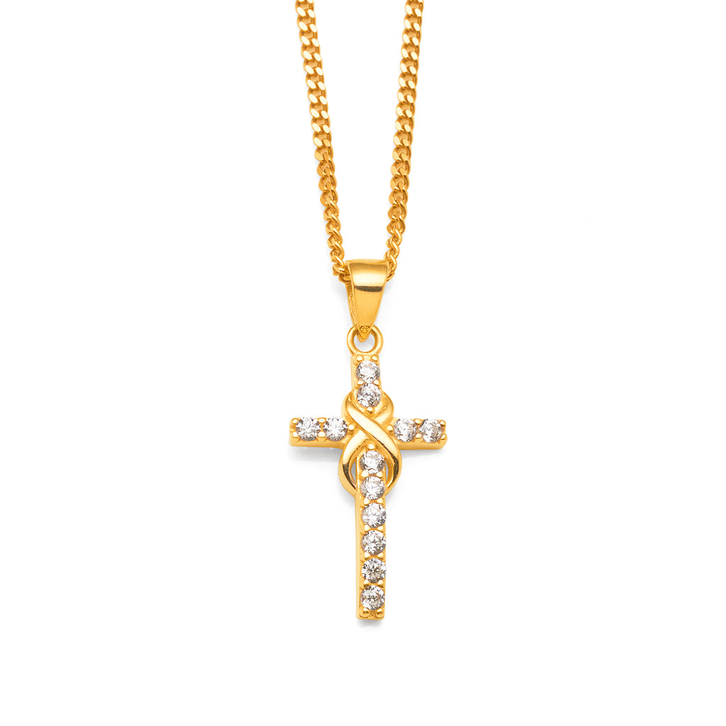 9ct Gold 19x11mm Grain Set Cubic Zirconia Cross