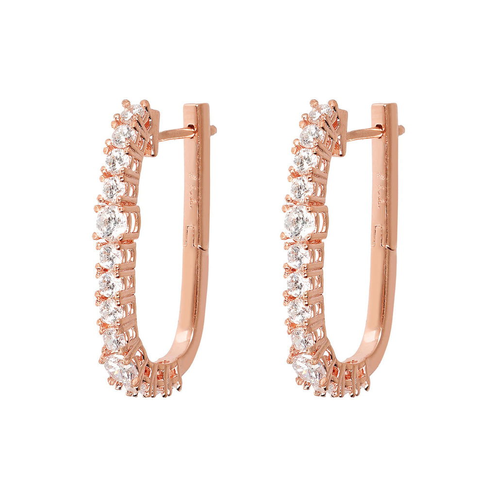 Bronzallure Rose Tone White Cubic Zirconia Oval Hinged Hoops