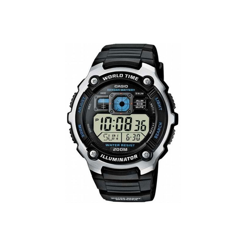 Casio Illuminator World Time Digital Black Resin Watch AE200