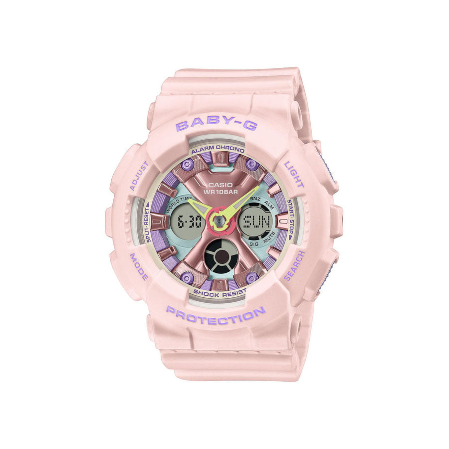 Casio Baby-G Pastel Pink Metallic Analogue Digital Watch BA1