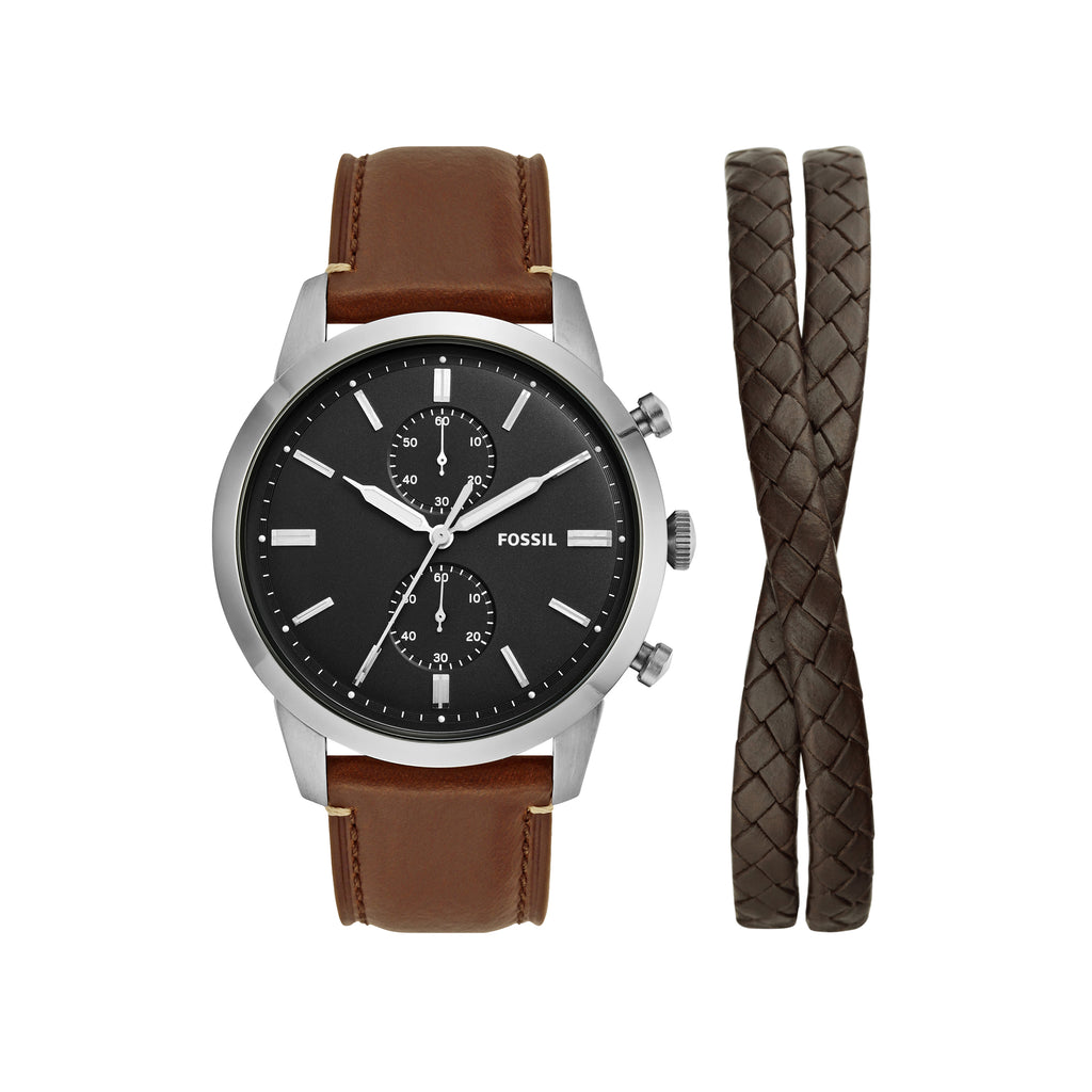 Fossil Townsman Brown Leather Watch Bracelet Gift Set FS5967