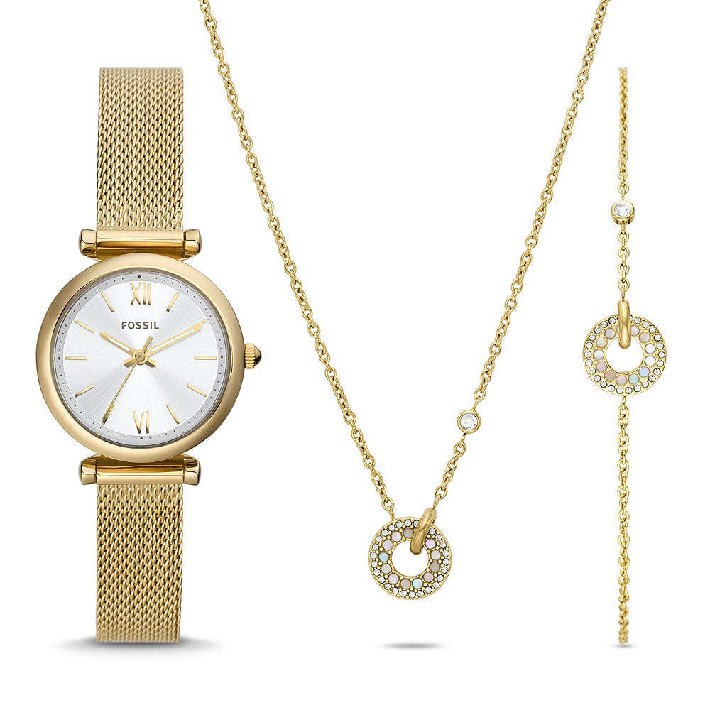 Fossil Carlie Mesh Watch Pendant Bracelet Gift Set ES5251SET