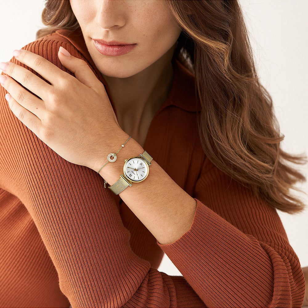Fossil Carlie Mesh Watch Pendant Bracelet Gift Set ES5251SET