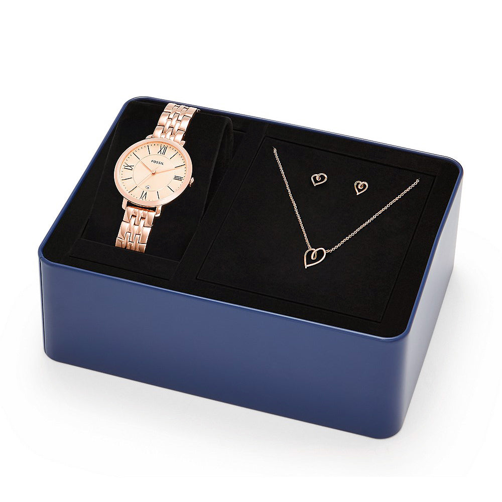 Fossil Jacqueline Watch Heart Pendant & Earring Gift Set ES5