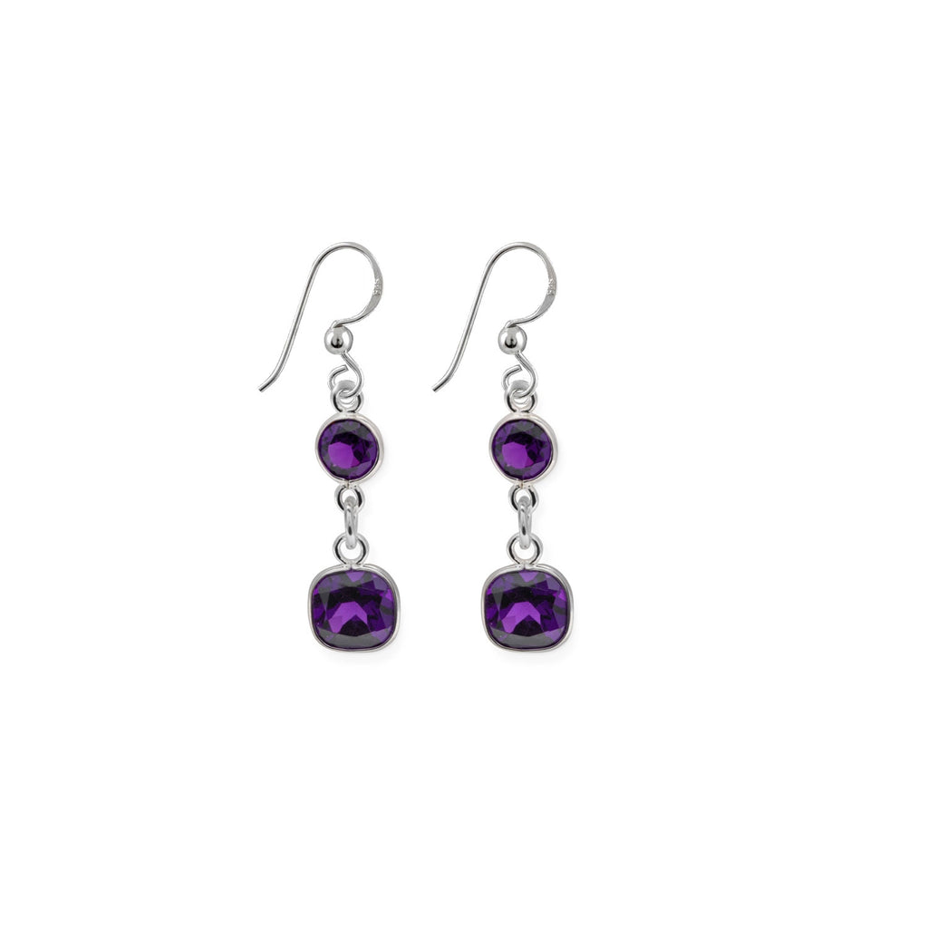 Von Treskow Double Drop Round & Square Amethyst Earrings AME