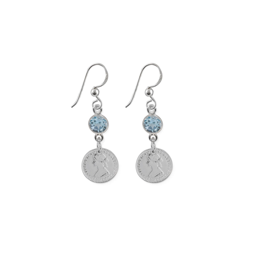 Von Treskow Round Blue Topaz & Token Coin Hook Earrings BTE1