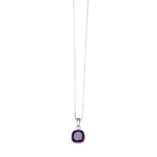 Von Treskow Sterling Silver Amethyst Pendant on Box Chain AM