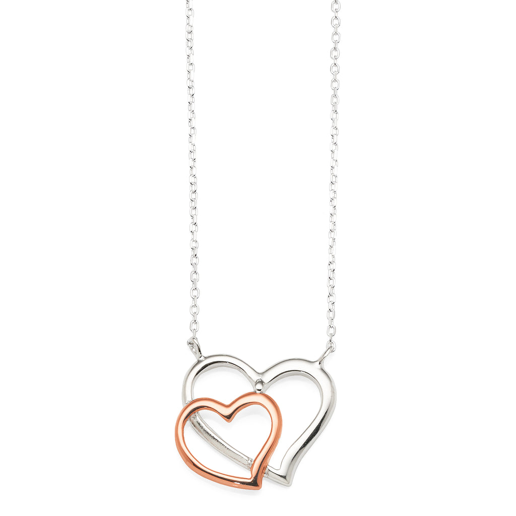 Sterling Silver Rose Tone Overlapping Open Heart Necklet