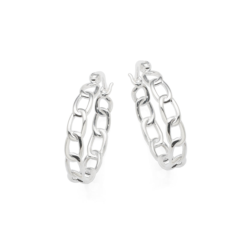 Sterling Silver Open Curb Link 18mm Hoop Earrings