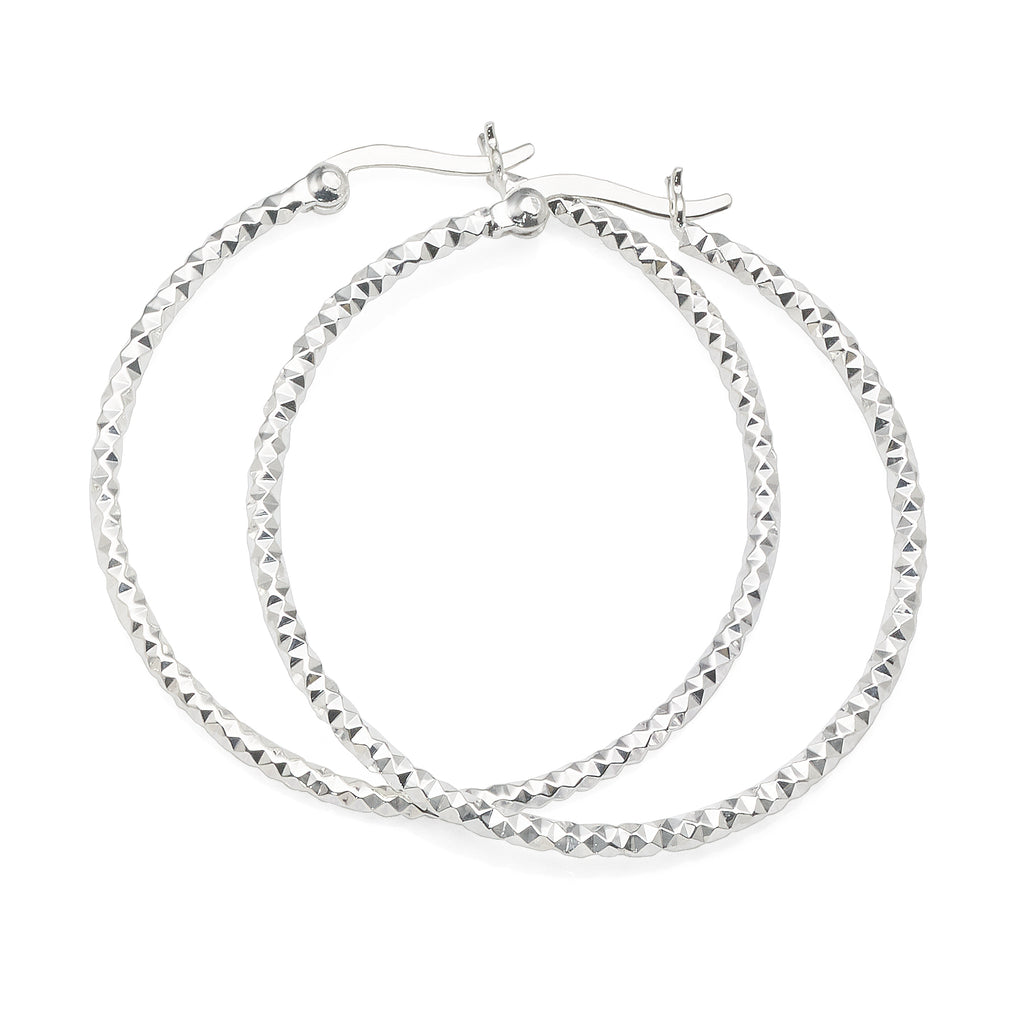 Sterling Silver Round Diamond Cut 37mm Tube Hoops