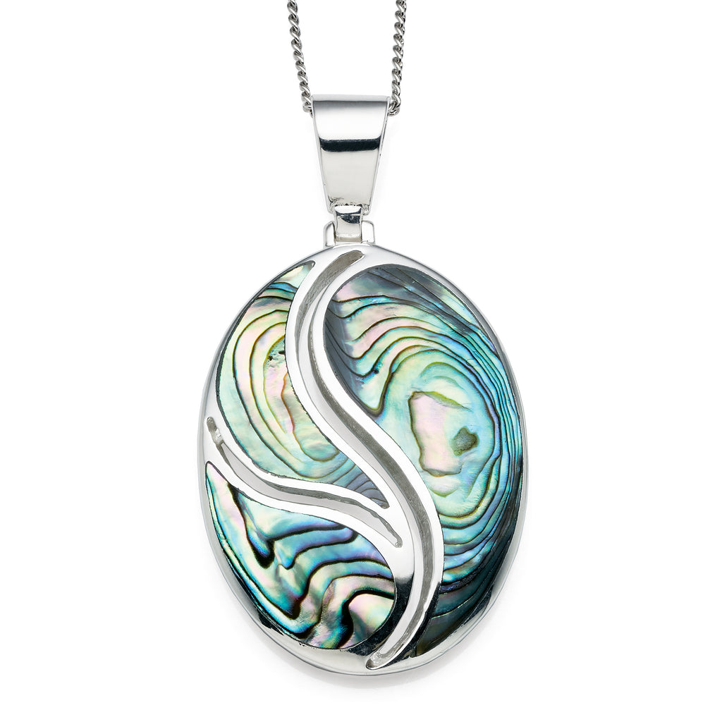 Sterling Silver Paua Shell Oval Pendant With Cutouts