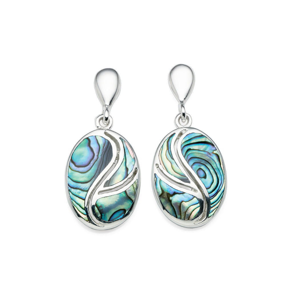 Sterling Silver Paua Shell Oval Drop Stud Earrings