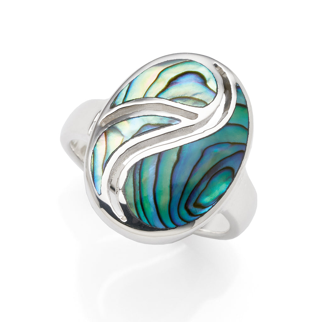 Sterling Silver Paua Shell Oval Cutout Ring