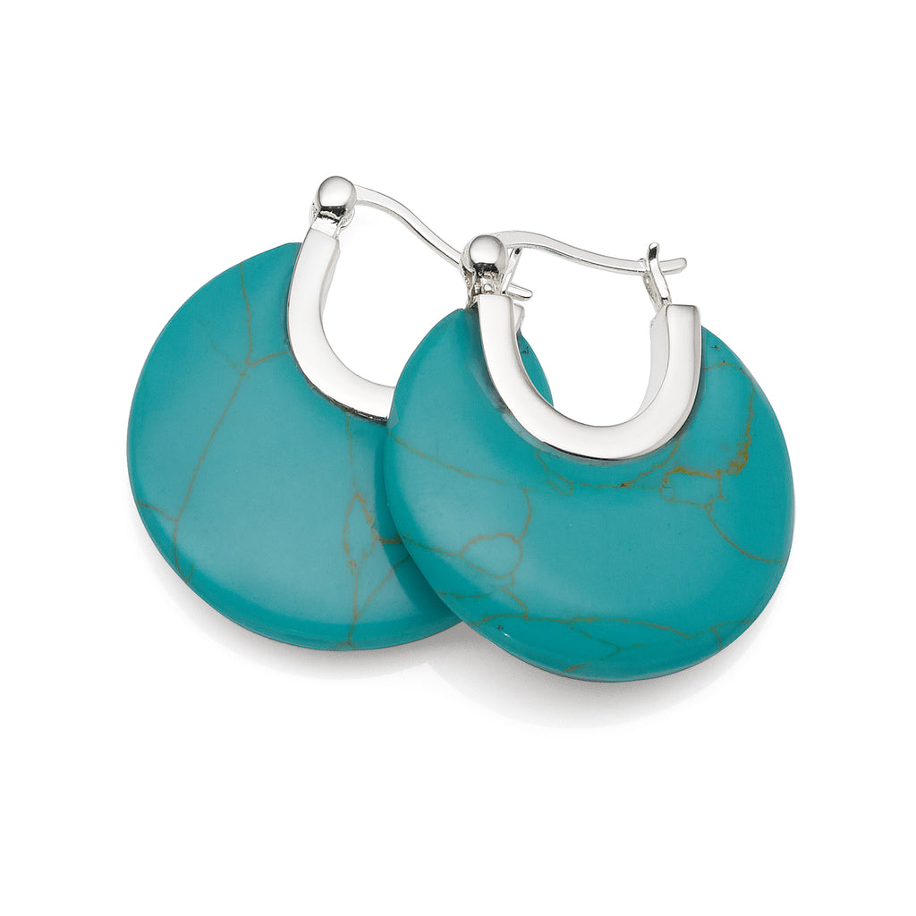 Sterling Silver Created Turquoise Hoop Earrings