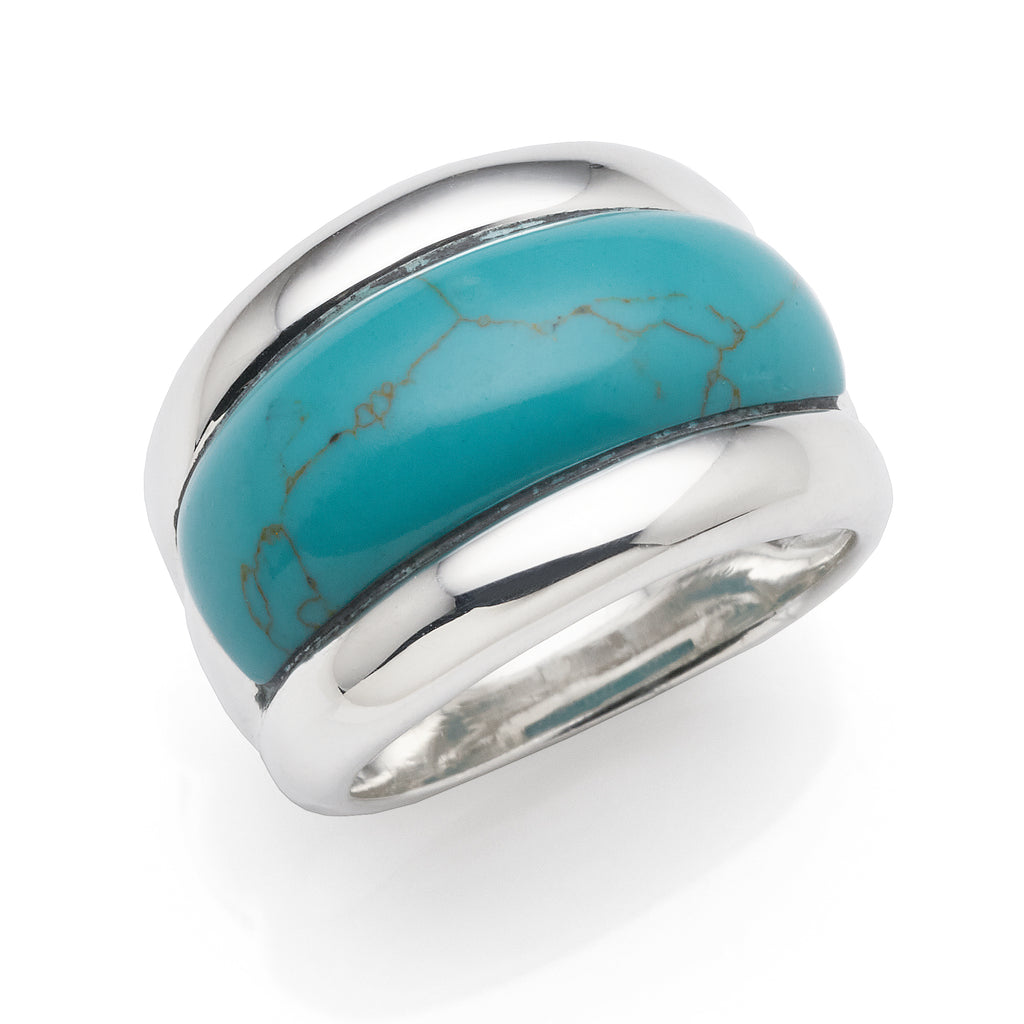 Sterling Silver Created Turquoise Domed Wide Band