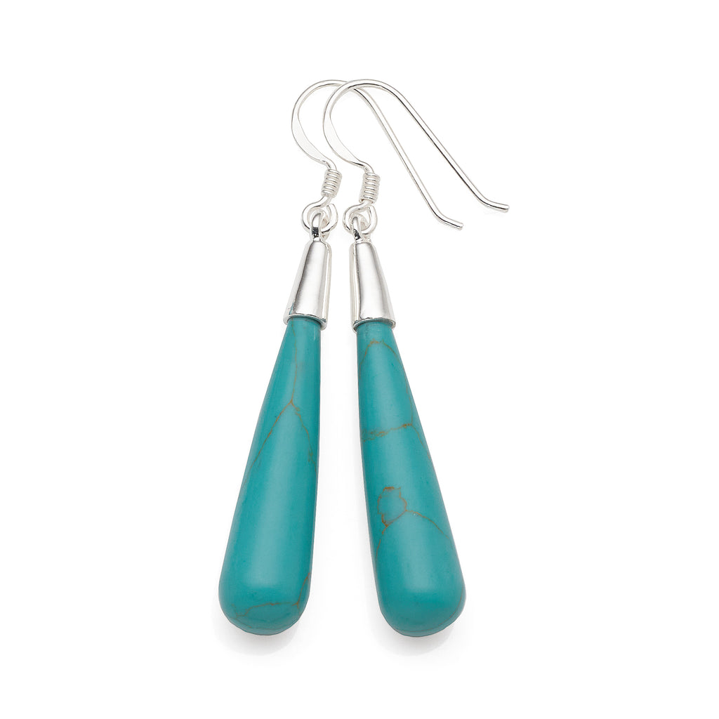 Sterling Silver Created Turquoise Teardrop Hook Earrings