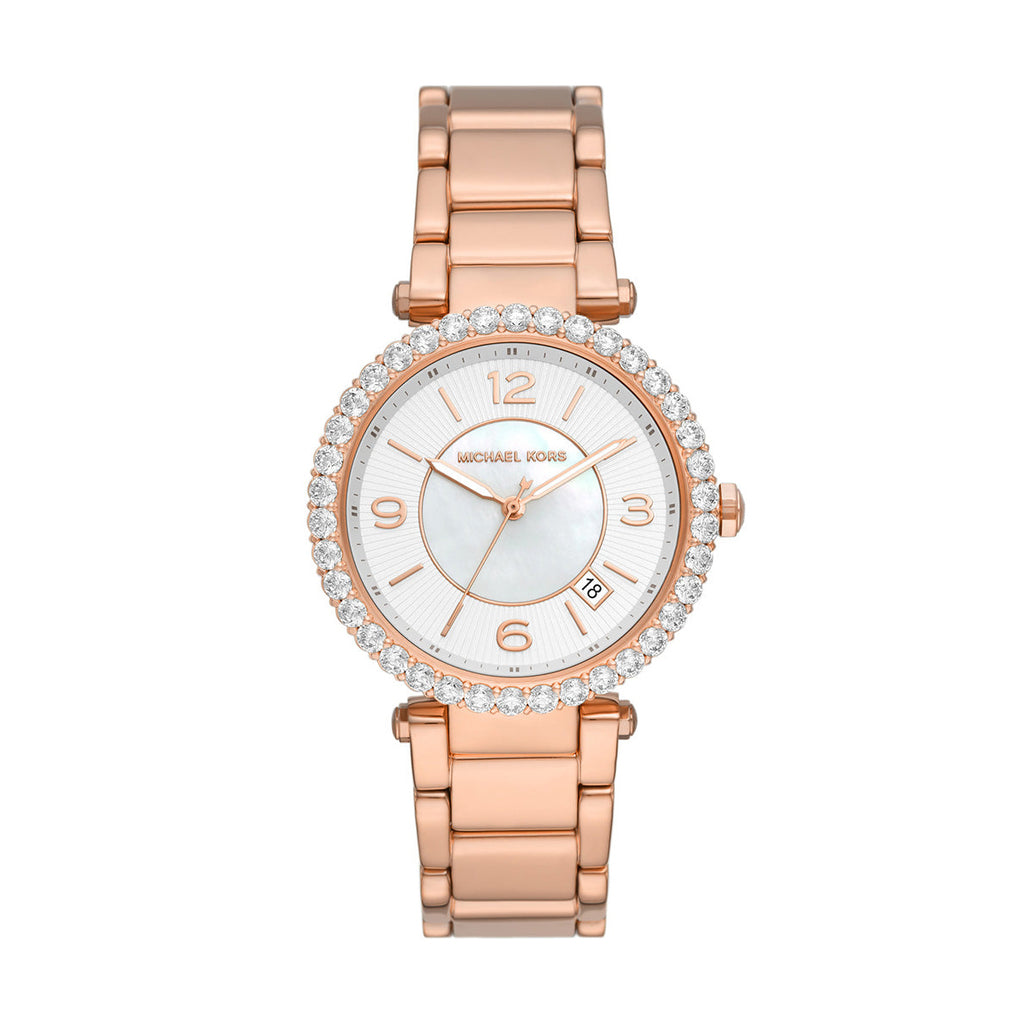 Michael Kors 'Parker' Gold Tone Mother Of Pearl Crystal Watc
