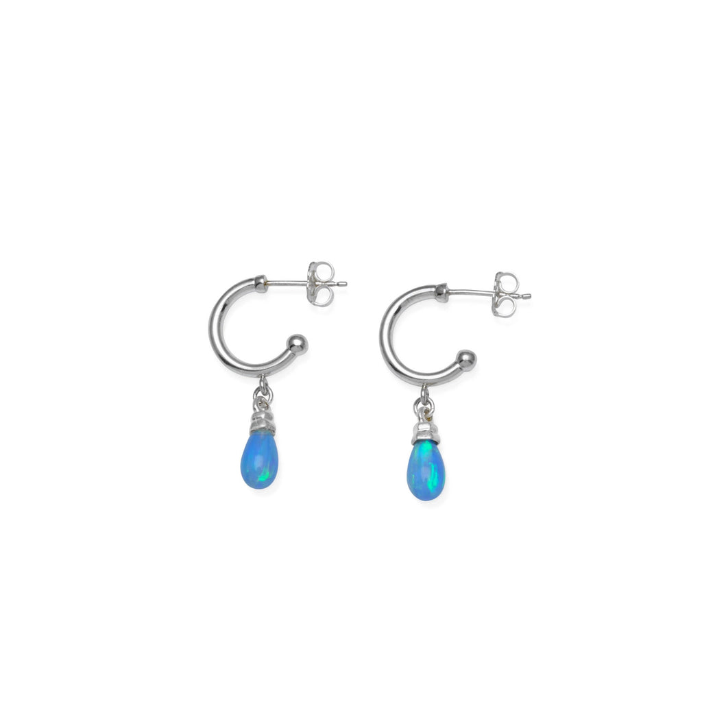 Von Treskow Silver Teardrop Czelline Opal Half Hoop Earrings