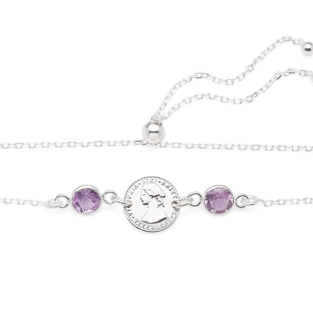 Von Treskow Amethyst and Mini Coin Adjustable Bracelet BTB04