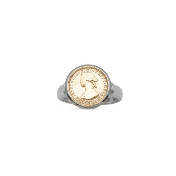 Von Treskow Sterling Silver Gold Tone Mini Coin Ring TTR01-2