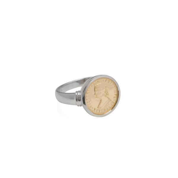 Von Treskow Sterling Silver Gold Tone Mini Coin Ring TTR01-2