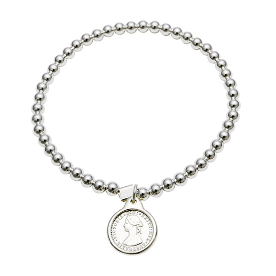 Von Treskow Stretch Silver Ball Bracelet With Mini Coin Char