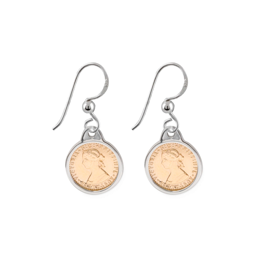 Von Treskow Sterling Silver Gold Tone Mini Coin Hook Earring