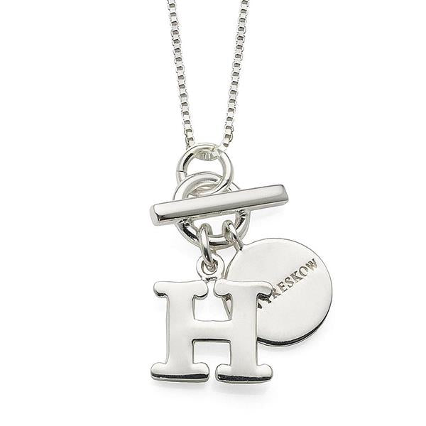 Von Treskow Sterling Silver 'H' Initial Pendant on Box Chain