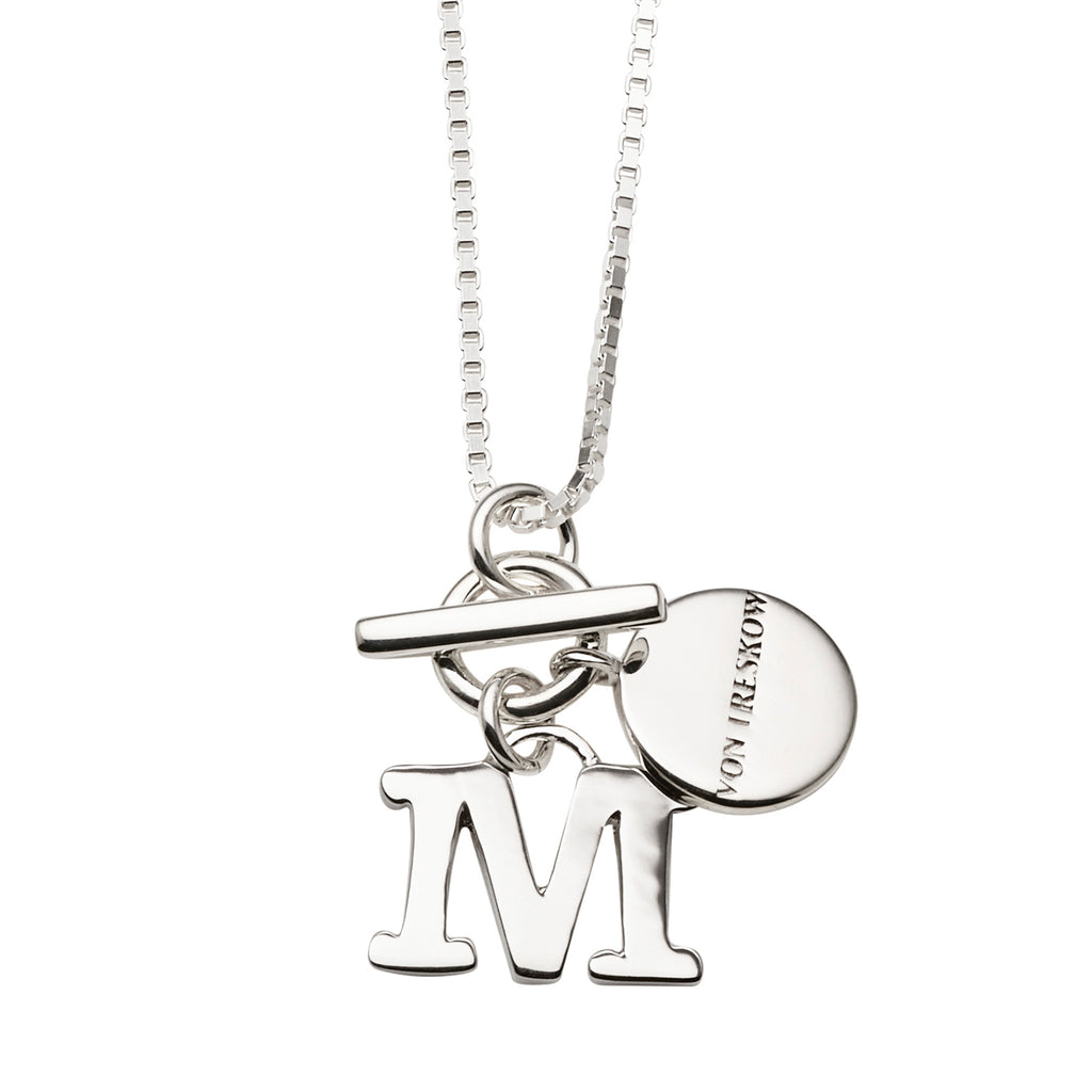 Von Treskow Sterling Silver 'M' Initial Pendant on Box Chain