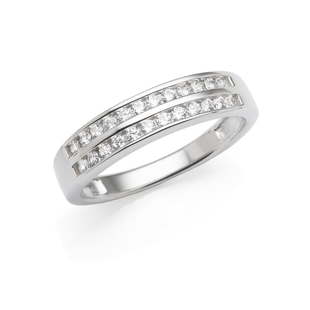 Sterling Silver Cubic Zirconia Double Row Channel Set Ring
