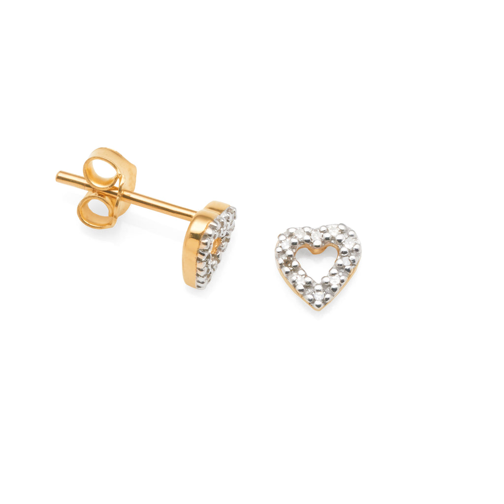9ct Yellow Gold Diamond Open Heart Stud Earrings