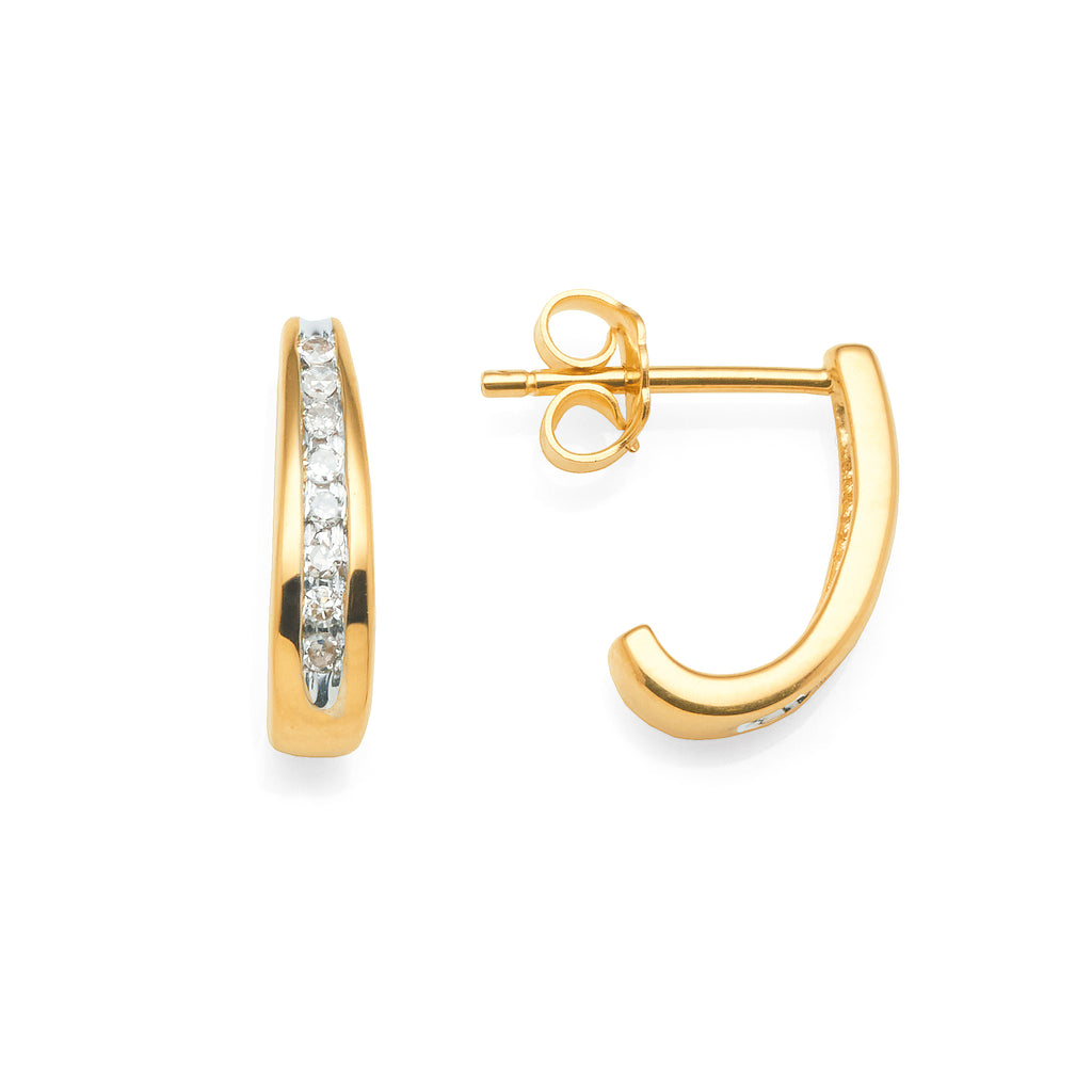 9ct Yellow Gold Channel Set Diamond Curved Vertical Bar Stud