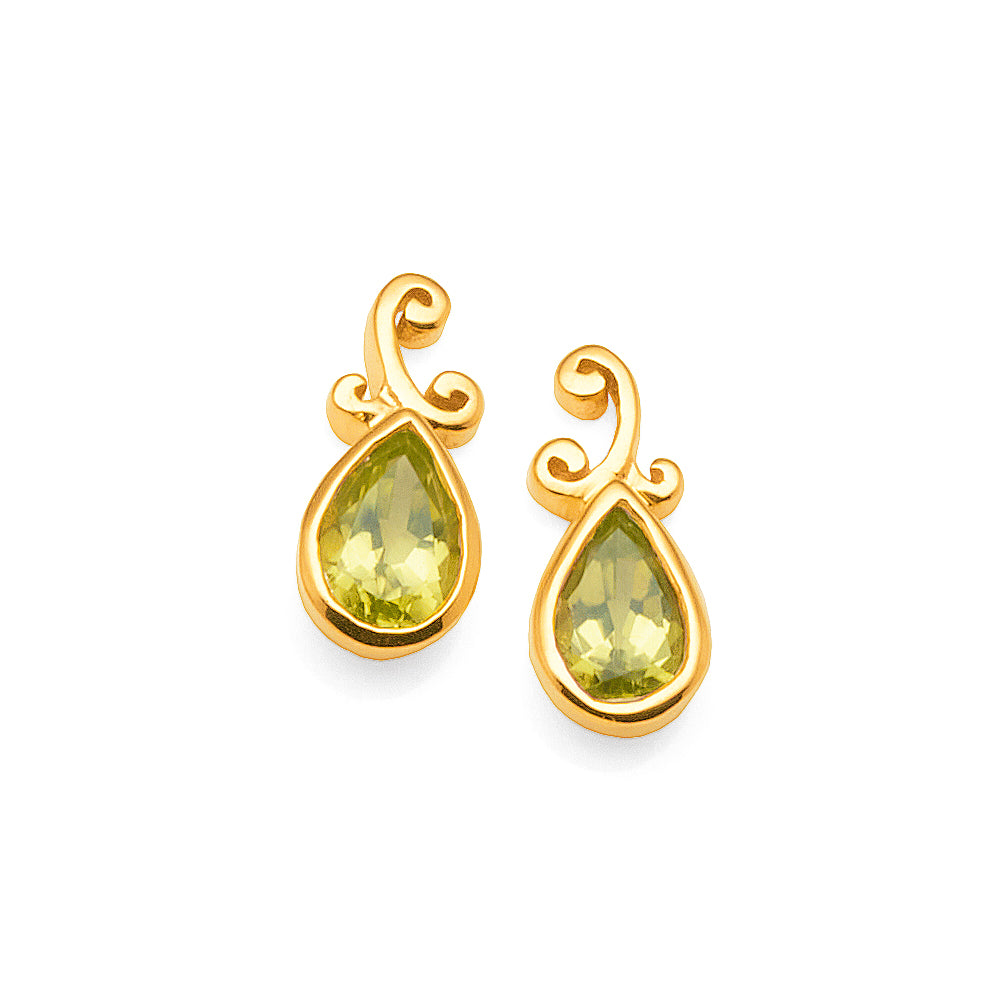 9ct Yellow Gold Pear Shaped Peridot Stud Earrings