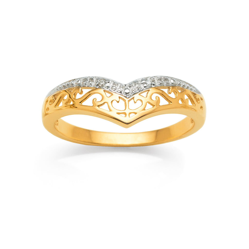 9ct Yellow Gold Diamond Illusion Set 'V' Shaped Ring