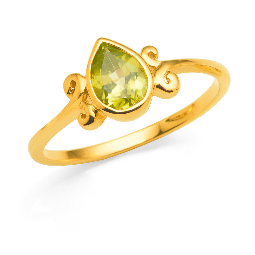 9ct Yellow Gold Pear Shaped Peridot Ring