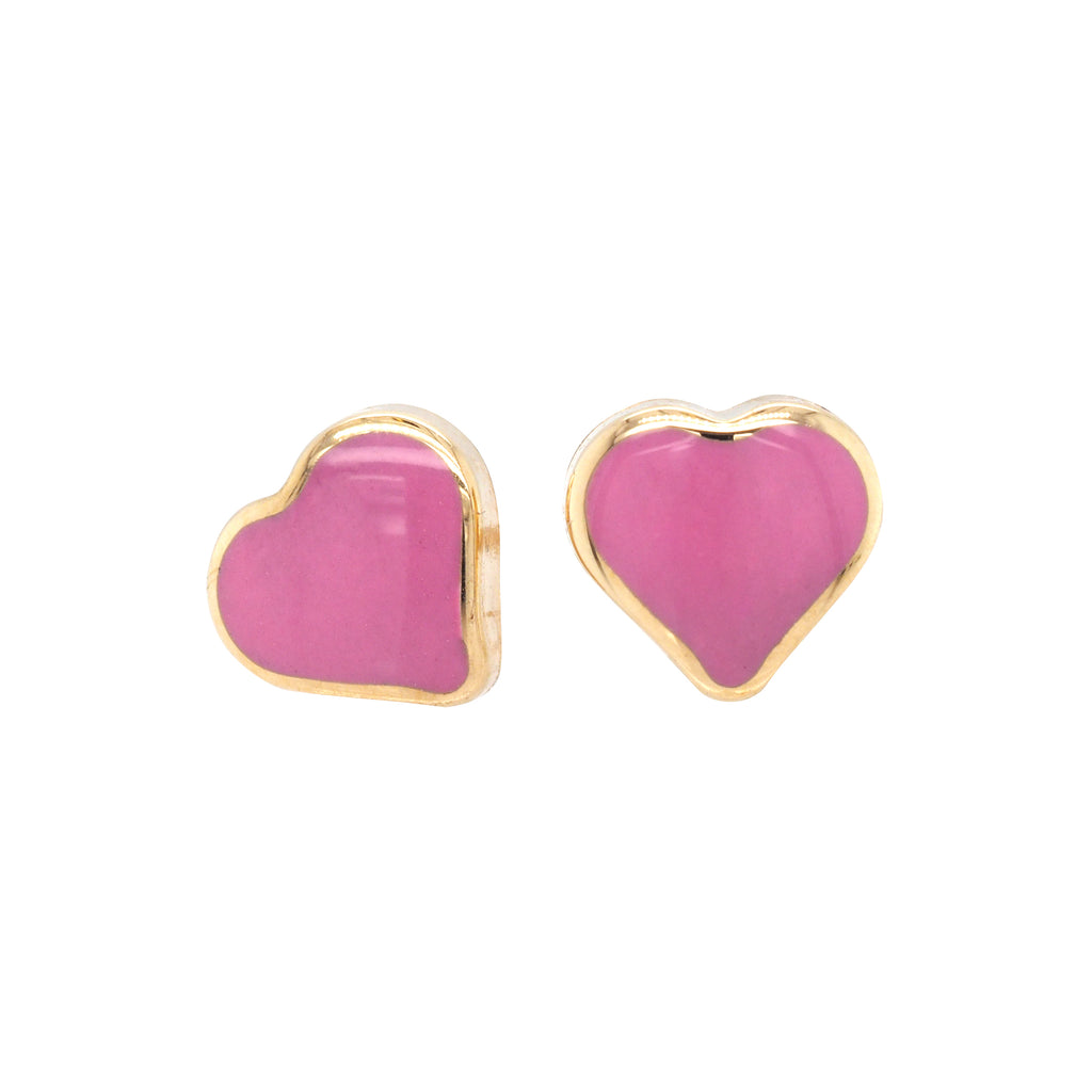 9ct Yellow Gold Pink Enamel Heart Stud