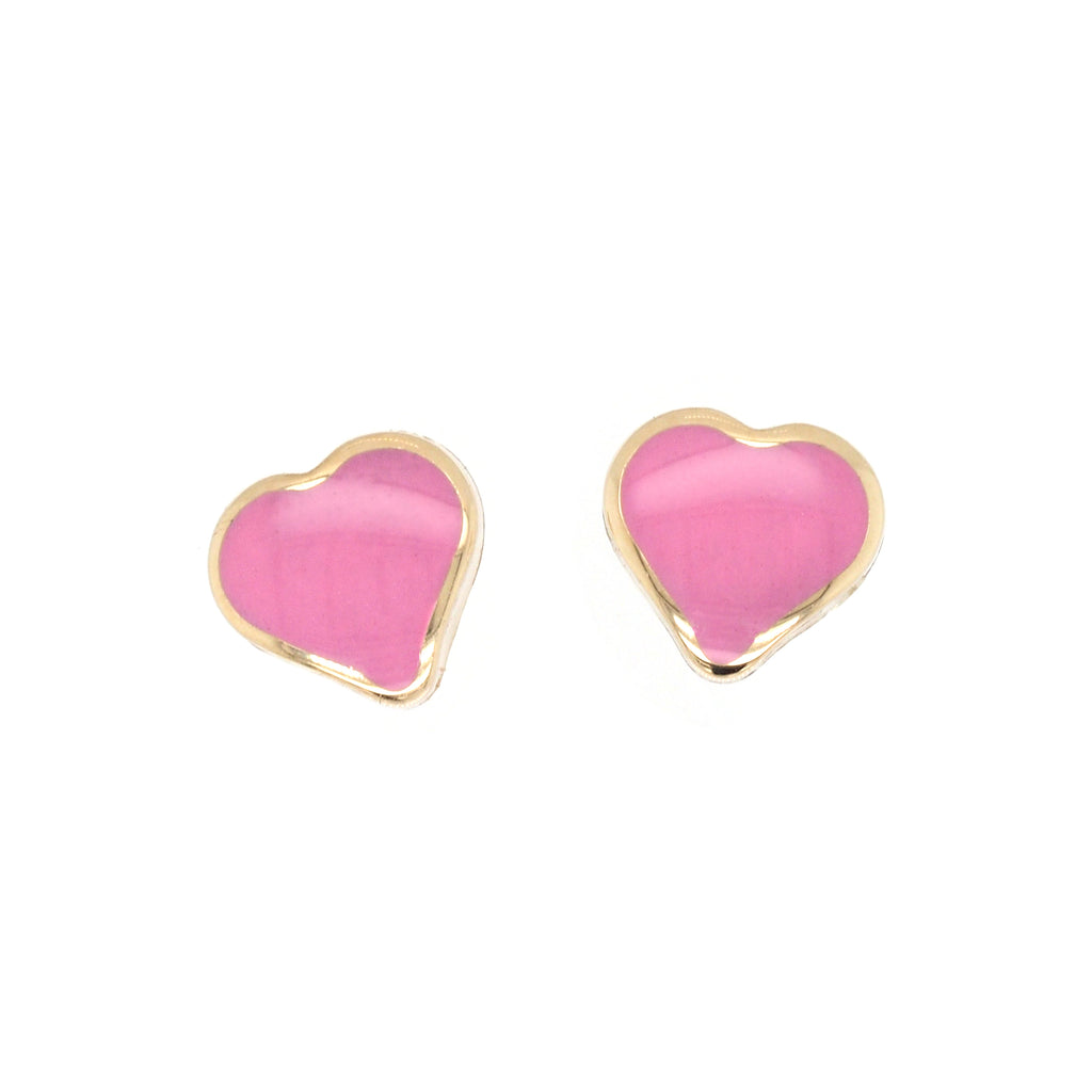 9ct Yellow Gold Pink Enamel Heart Stud