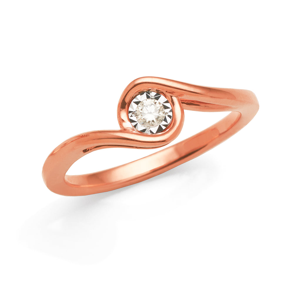 9ct Rose Gold Bezel Set Diamond Ring With Offset Shoulders