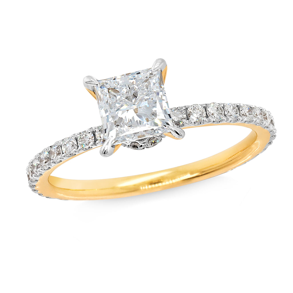 18ct Gold Lab Created 1.0CT Princess Cut Diamond Ring TDW 1.