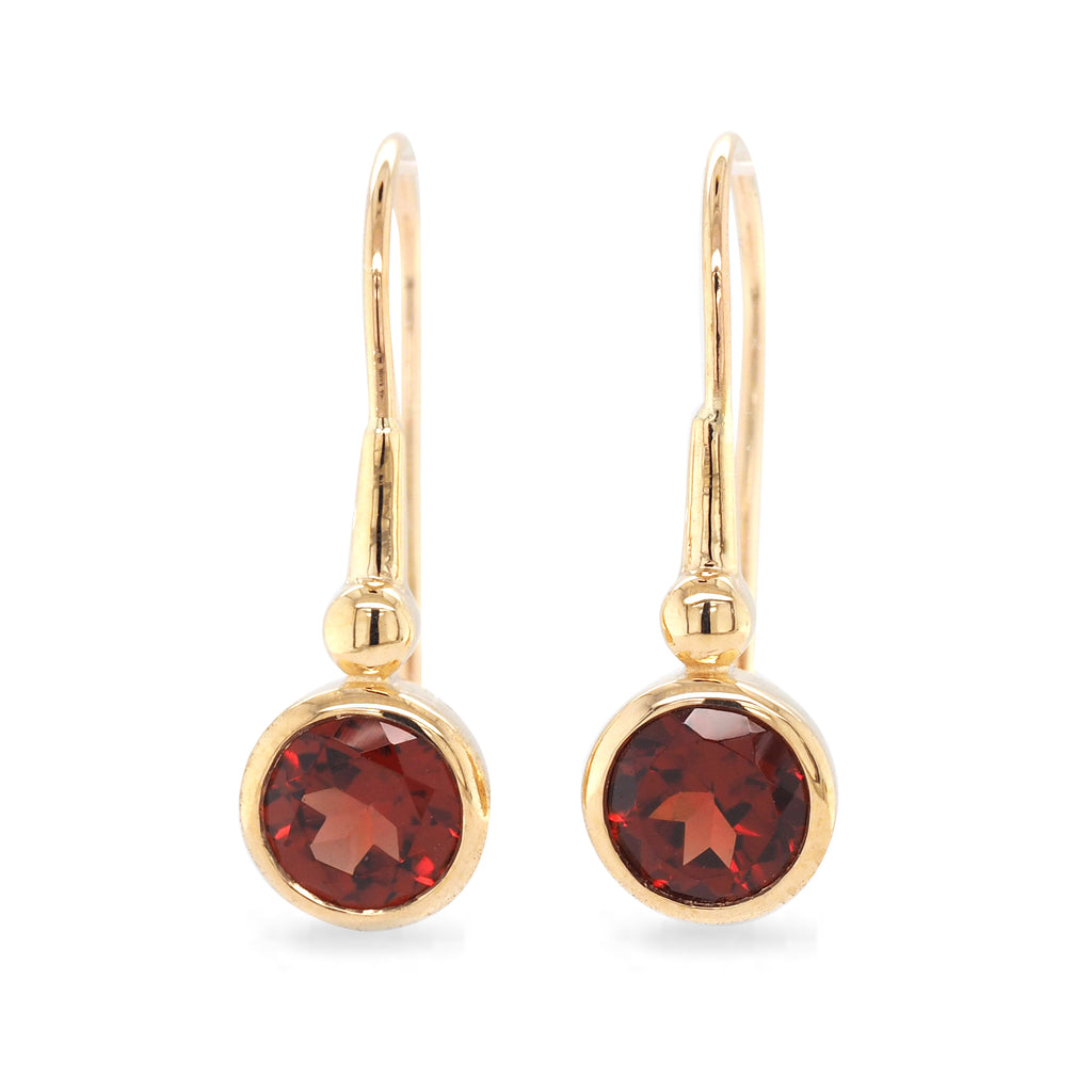 9ct Gold Garnet Bezel Set Hook Earrings