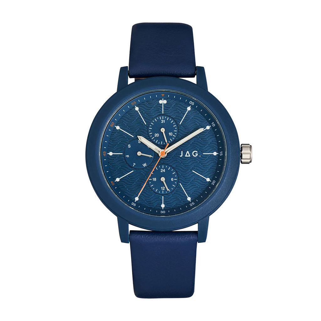 Jag Marlo Multi-Function Blue Vegan Leather Strap Analogue W