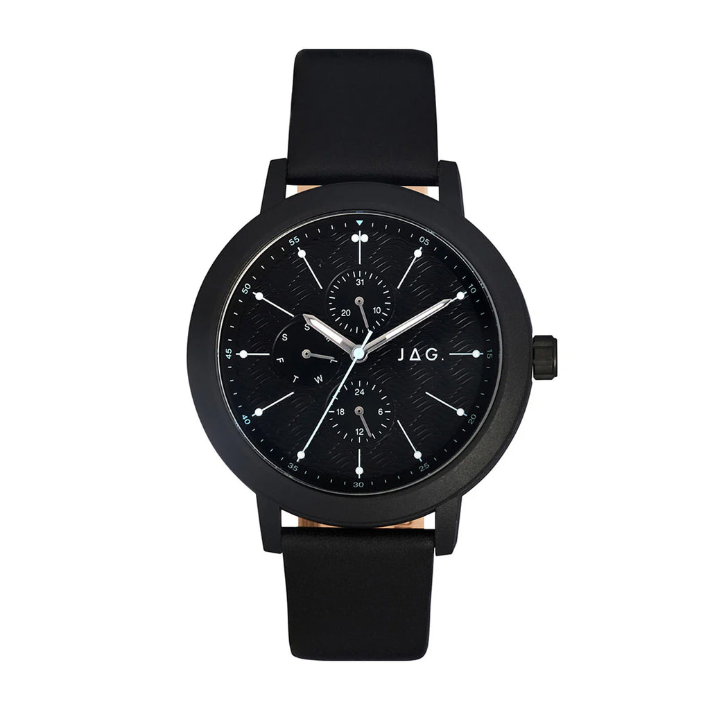 Jag Marlo Multi-Function Black Vegan Leather Strap Analogue