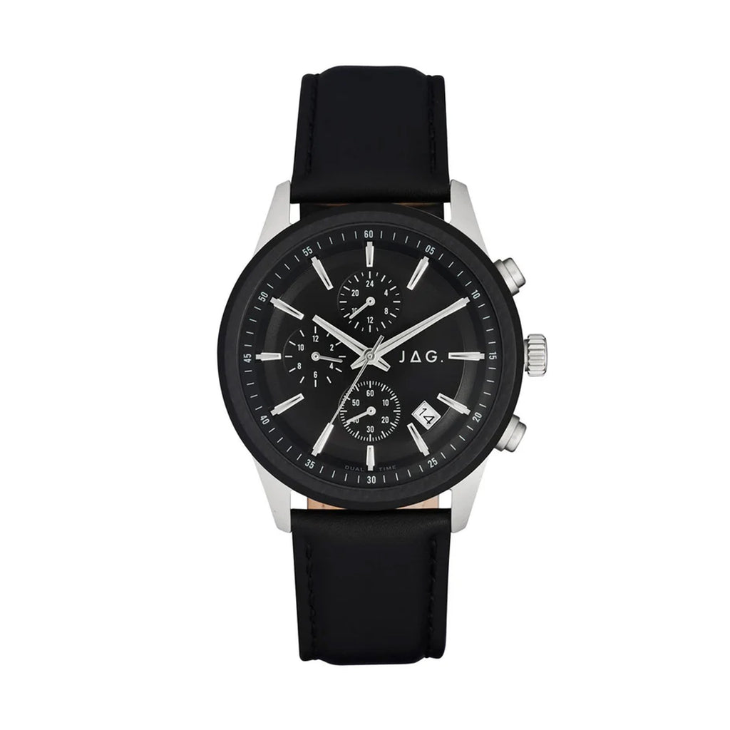 Jag Jamieson Stainless Steel Black Vegan Leather Watch J2639