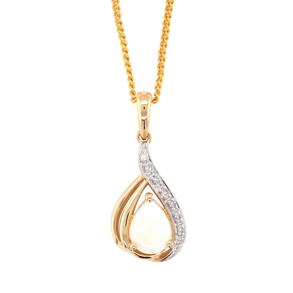 9ct Gold Pear Shape Opal and Diamond Teardrop Pendant