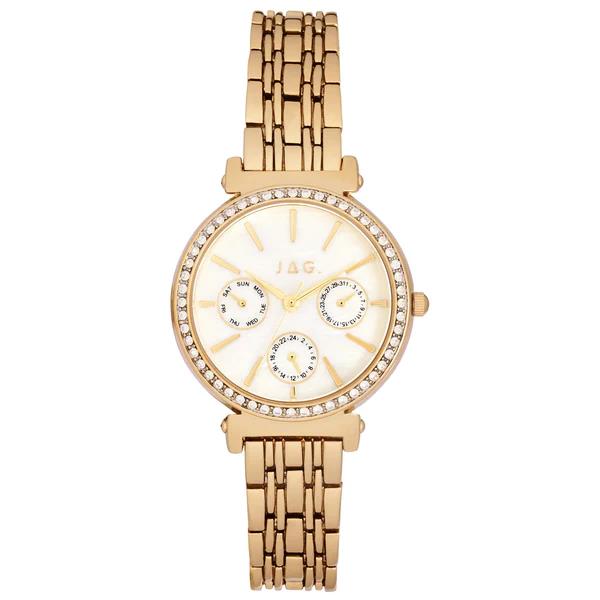 Jag Keira Chronograph Gold Tone Mother Of Pearl Crystal Watc