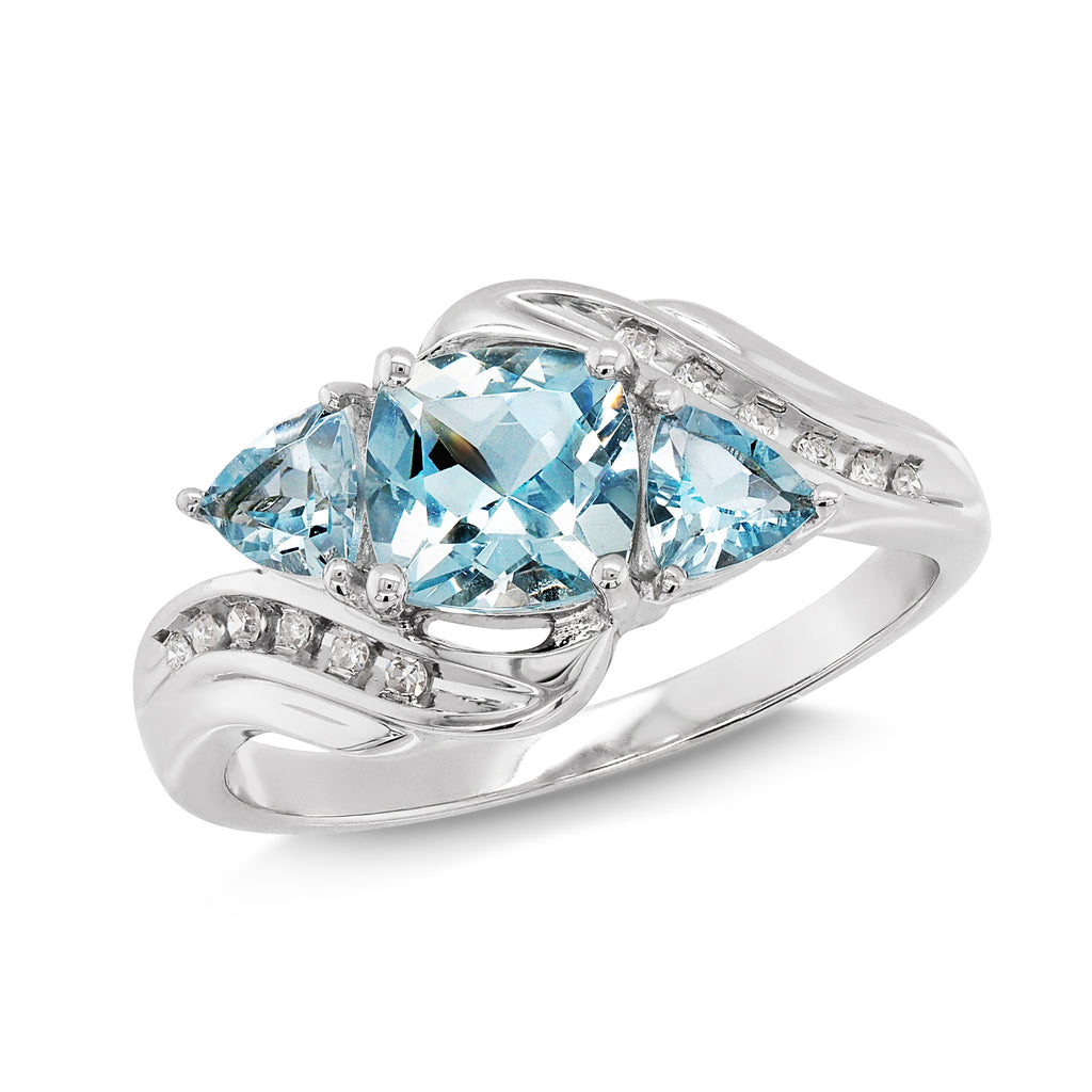 9ct White Gold Cushion Cut Aquamarine & Diamond Ring