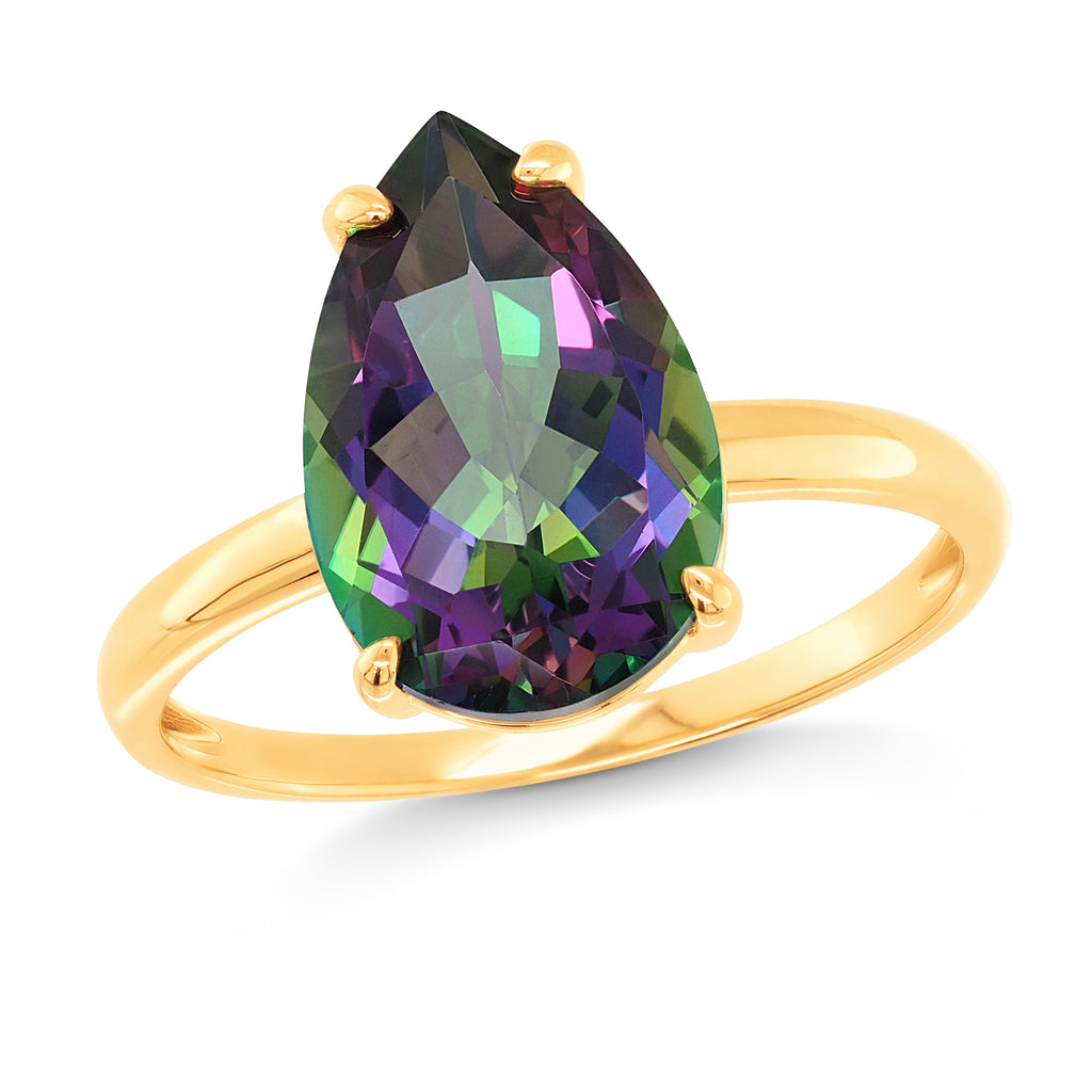 9ct Yellow Gold Pear Shaped Mystic Fire Topaz Ring